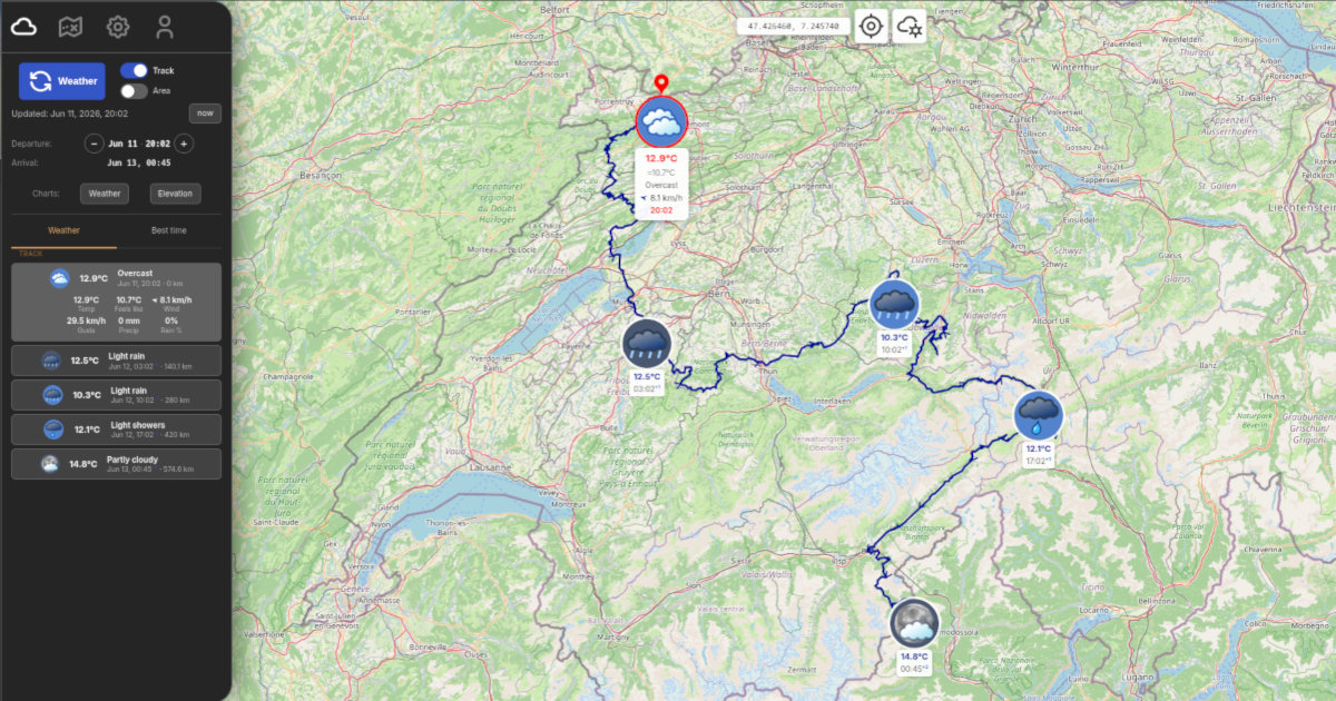 WeatherGPX, weather along the route